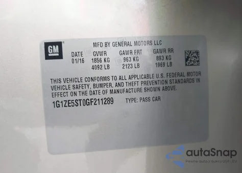 2016 Chevrolet Malibu 1Lt из США, поврежденный, VIN 1G1ZE5ST0GF211289